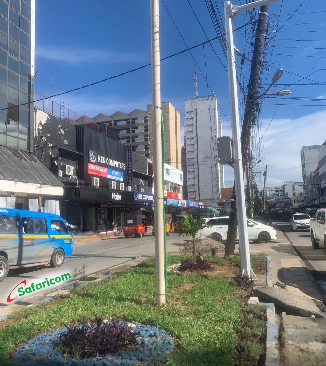 OMBRA FRP poles installed at a roundabout junction for Safaricom network infrastructure